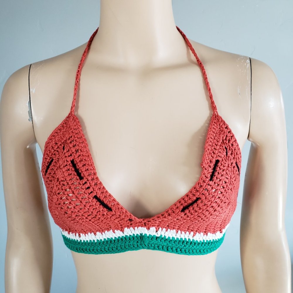 Fashion Nova Watermelon Crochet Halter Crop Bikini Top Small NWT